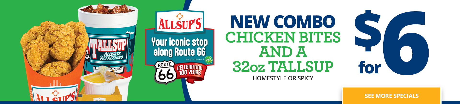 Allsup's chicken bites and a 32oz drink. New Combo for $6