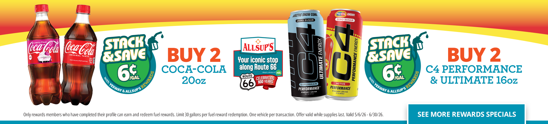 Buy 2 Coca-Cola 20oz for 6¢ or buy 2 C4 16oz for 6¢