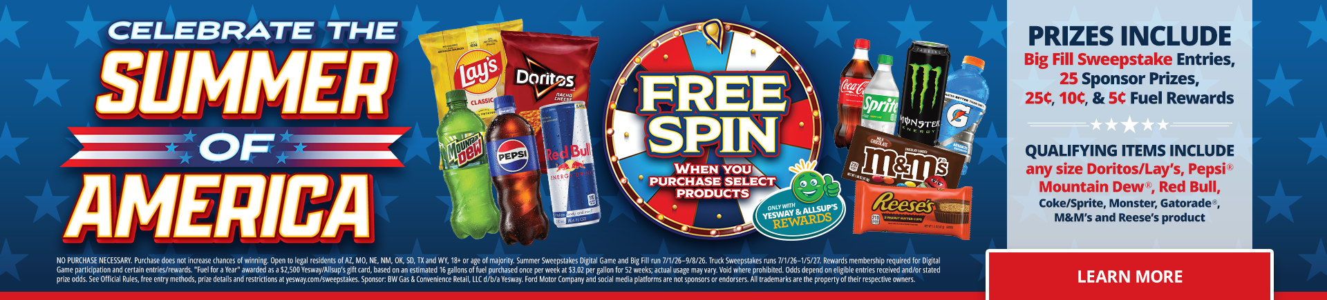 Celebrate the Summer of America a Free Spin sweepstakes when you purchase select products