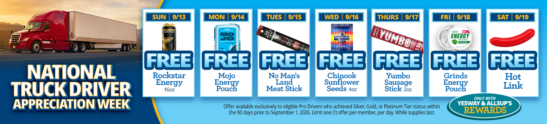 National Truck Driver Appreciation Week gives free products to Pro Drivers from 9/13 to 9/19