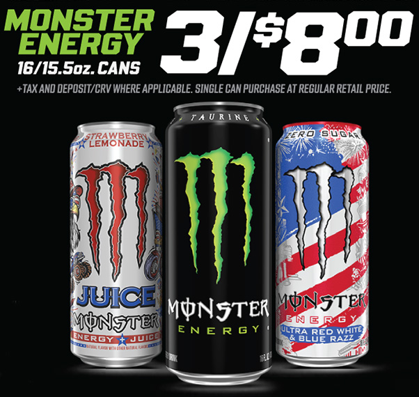 Monster Energy 16/15.5 oz Cans 3/$8.00